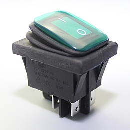 Выключатель клавишный прямоуголный ON-OFF зеленый с подсветкой, влагозащита 12V 15А (4с)