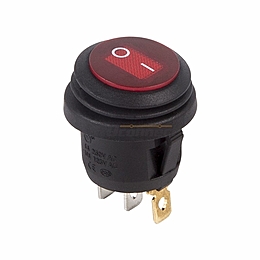 Выключатель клавишный круглый ON-OFF красный с подсветкой, влагозащита 12V 6А (4с)