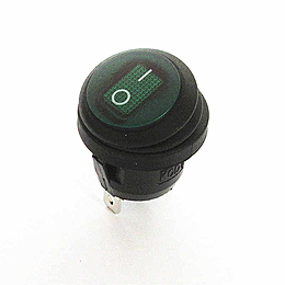 Выключатель клавишный круглый ON-OFF зеленый с подсветкой, влагозащита 12V 6А (4с)