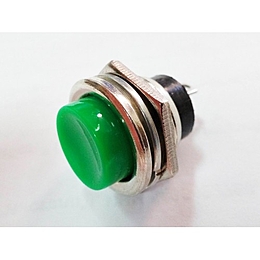 Выключатель-кнопка металлическая ON-OFF 16мм зеленая 220V 12V 2А (2с) (RWD-306)